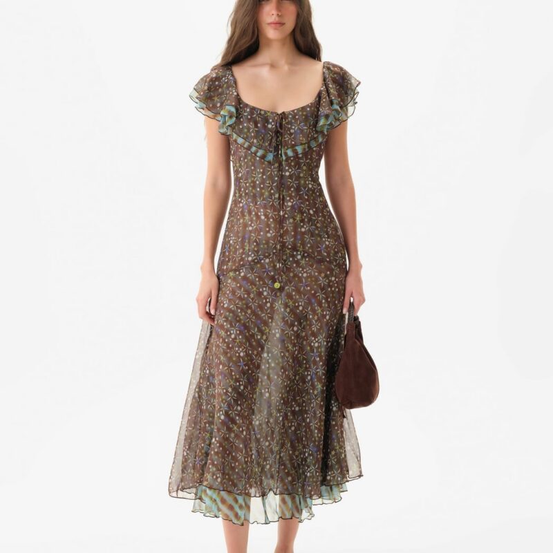 Siedrés CAENES - Printed chiffon dress with ruffled neckline — image 1 of 5