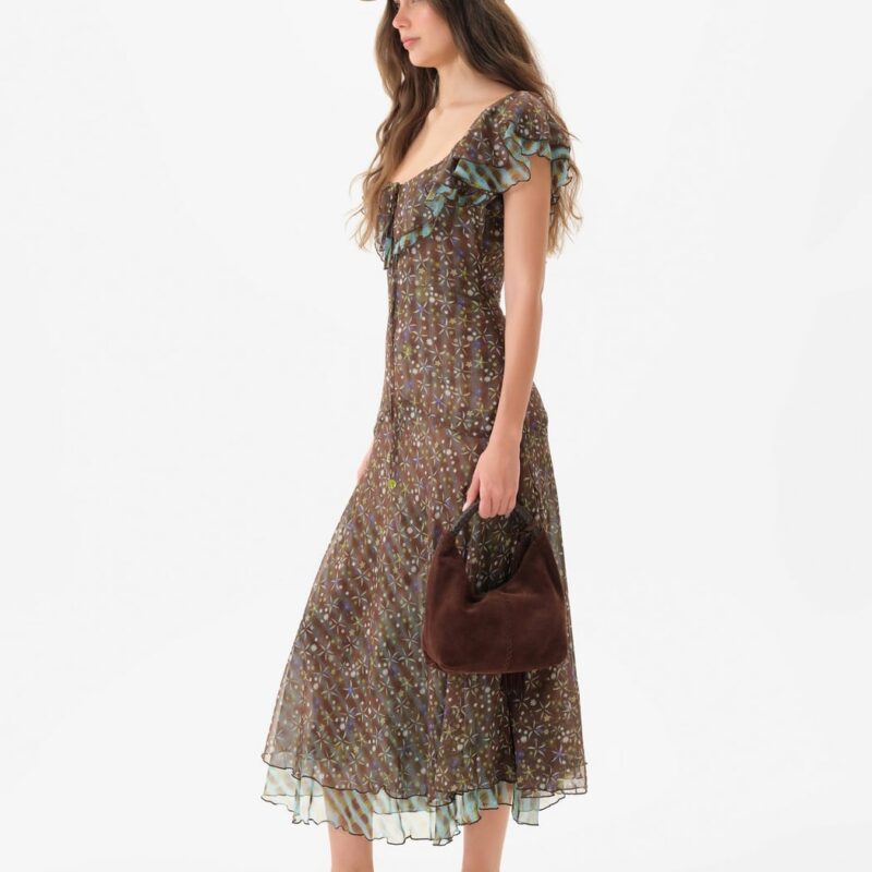 Siedrés CAENES - Printed chiffon dress with ruffled neckline — image 2 of 5