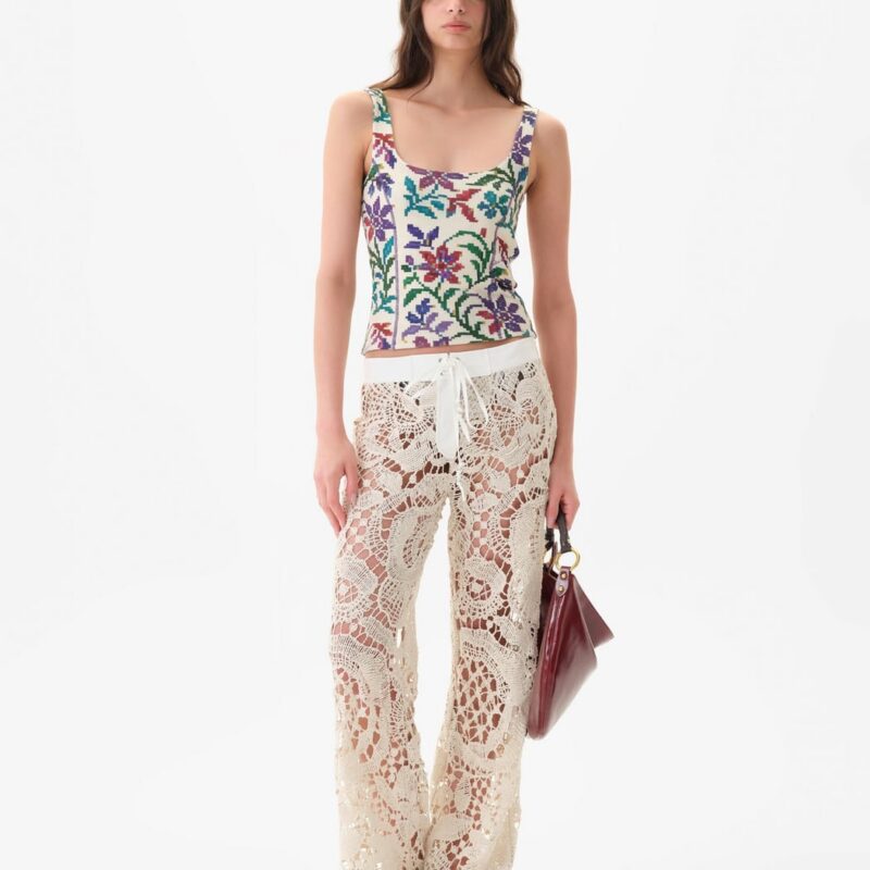 Siedrés LEANE - Straight-leg crochet lace-up pants — image 1 of 5