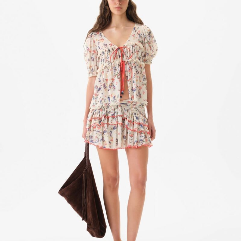 Siedrés EMMA - Floral print v-neck mesh top with cntrast bust tie detail — image 2 of 6