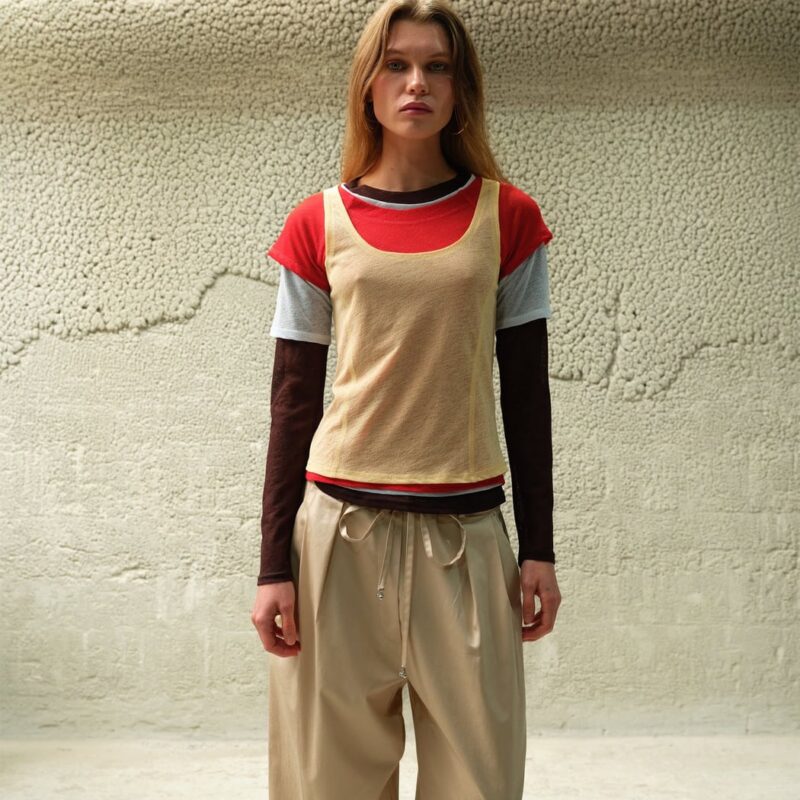 Siedrés MEL - Color-block layered mesh long sleeve top — image 2 of 5