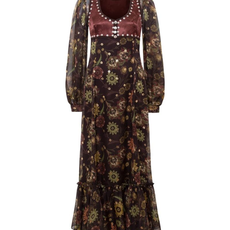 Siedrés SERICA - Maxi dress with gold detailing and ruffled hem — image 1 of 6