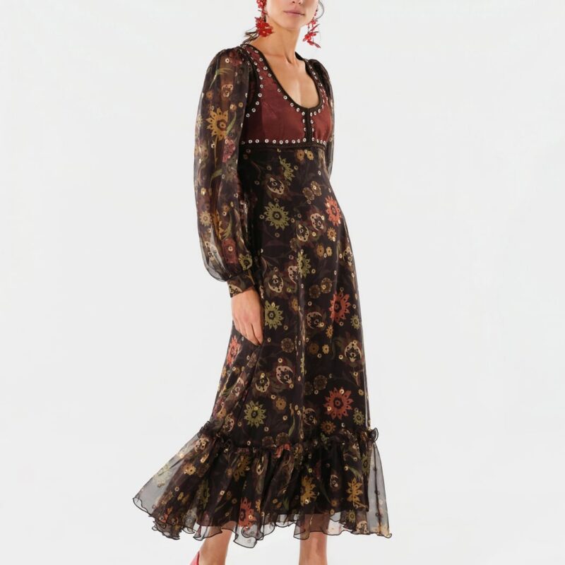 Siedrés SERICA - Maxi dress with gold detailing and ruffled hem — image 2 of 6