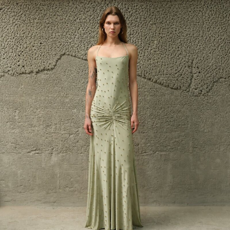 Siedrés NENSI - Gold studded jersey slip maxi dress — image 2 of 4