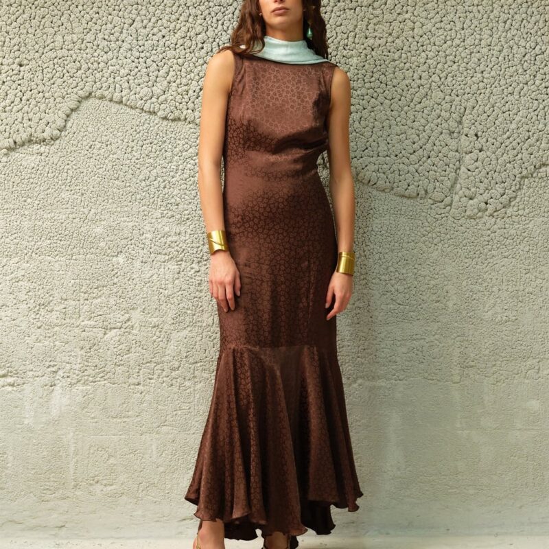 Siedrés MANON - Jacquard satin maxi dress with draped back detail — image 2 of 4