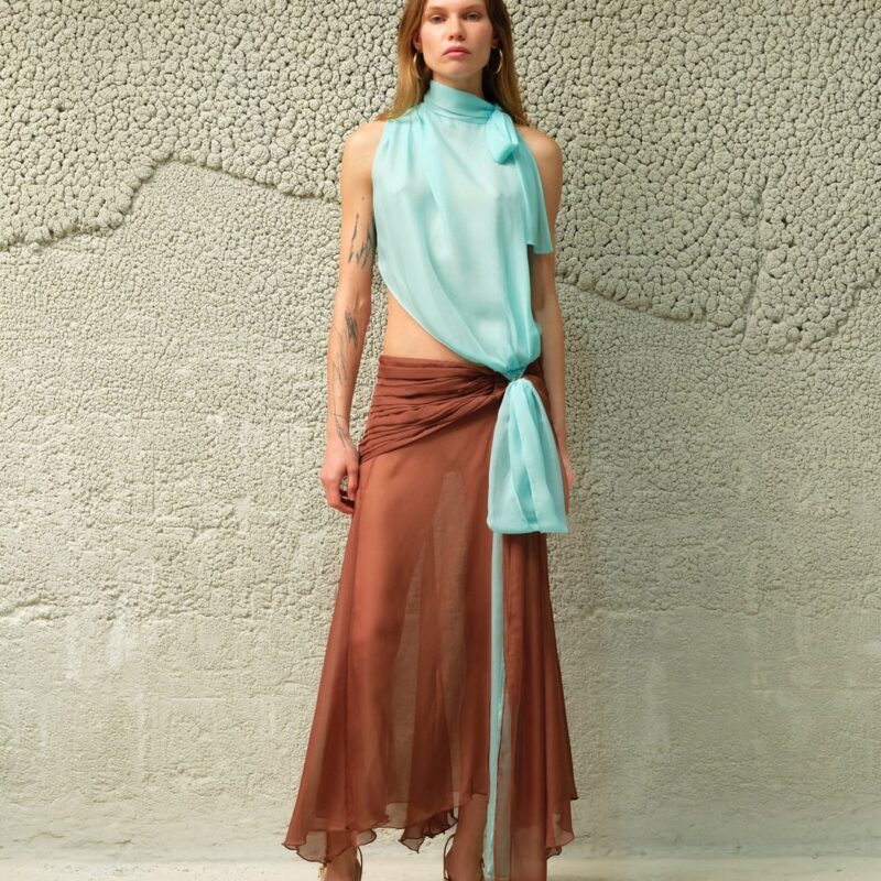 Siedrés DALIA - Two-tone draped chiffon gown with bow detail — image 2 of 3