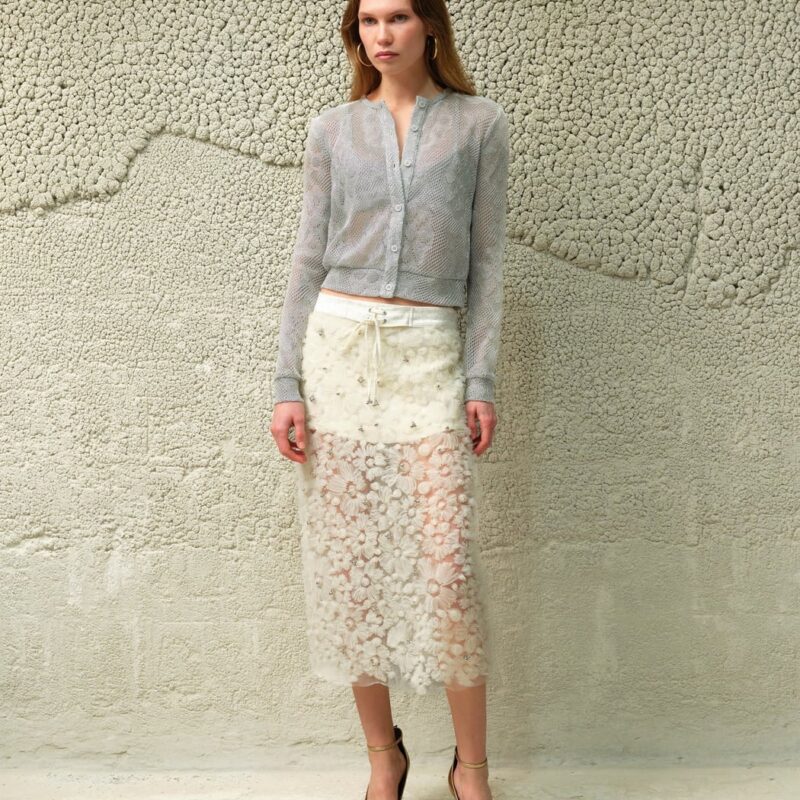 Siedrés SIAM - Sheer tulle flower appliqué midi skirt — image 2 of 4