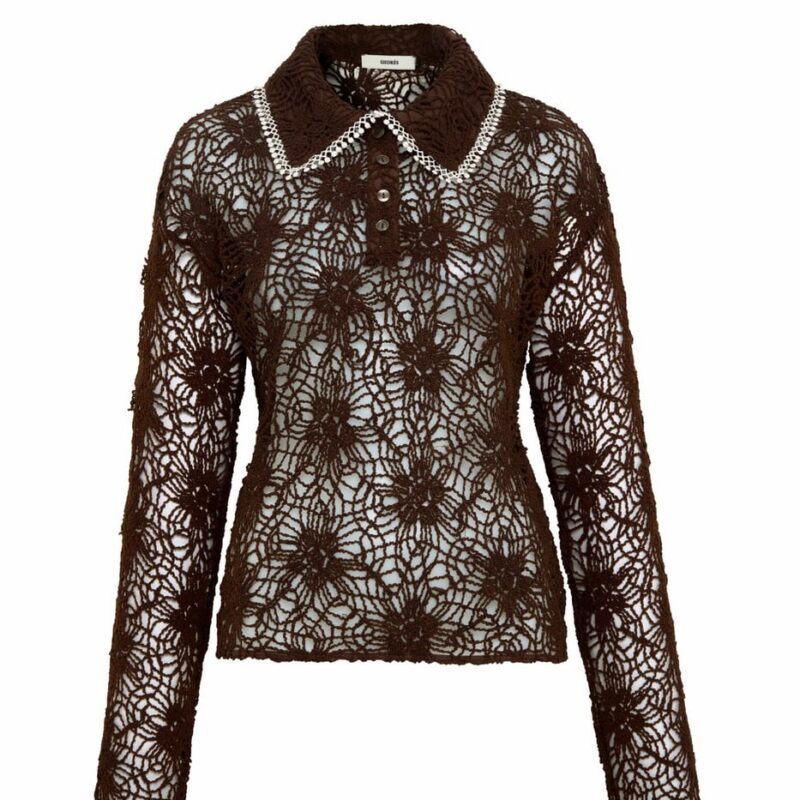 Siedrés LUNET - Crochet lace long-sleeve shirt with contrast collar — image 1 of 3