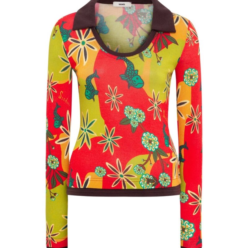 Siedrés PALMA - Printed fitted top with contrast collar — image 1 of 3