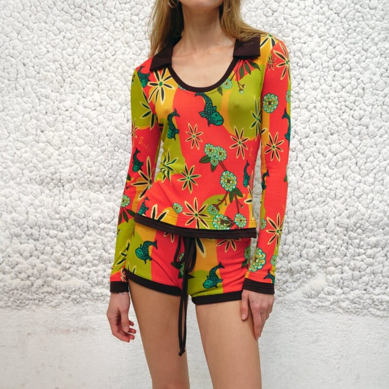 Siedrés PALMA - Printed fitted top with contrast collar — image 2 of 3