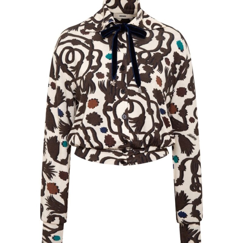 Siedrés POLETTE - Printed knit cardigan with velvet tie detail — image 1 of 7