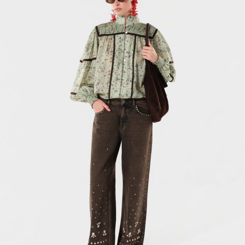 Siedrés AMALIA - Floral printed cotton blouse with lace trim — image 2 of 6
