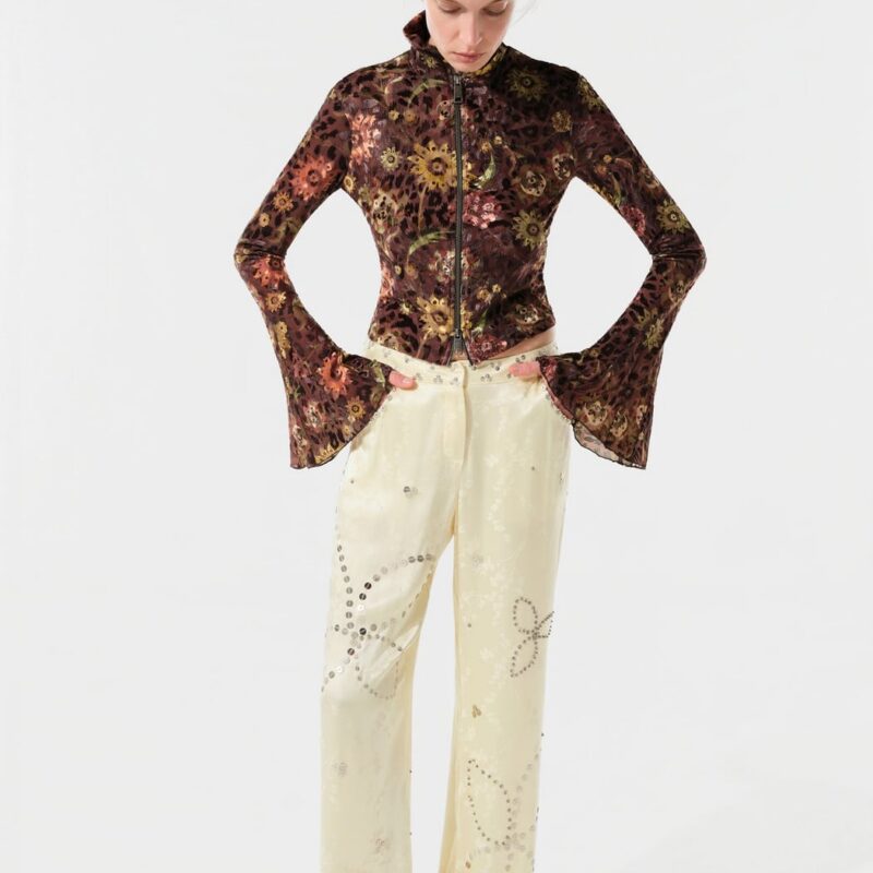 Siedrés JUN - Velvet devoré fluted top with front zipper — image 2 of 4