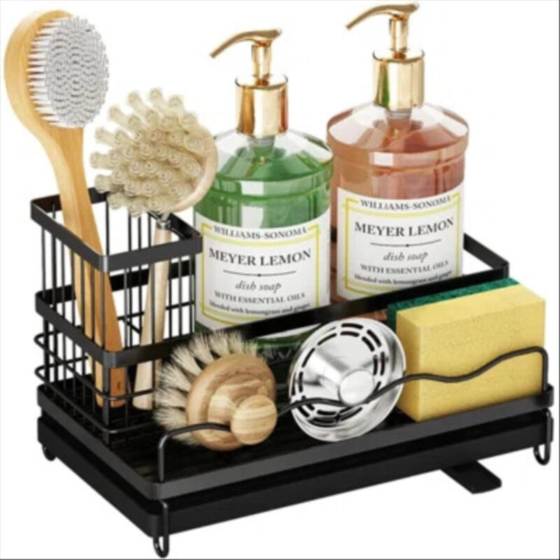 Sink Caddy Kitchen Sink Organizer, Stainless Steel Sponge Holder For Kitchen Sink With High Brush Holder, Countertop Dish