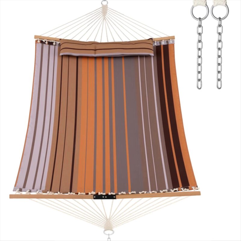 Slickblue 1 - Person - Beech Wood Outdoor Hammock with Polyester Fabric Mattress Detachable Pillow for Porch Patio Balcony or Beach Relaxing and