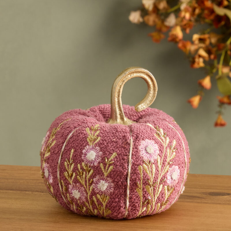 Small Boucle Floral Embroidered Pumpkin Decor