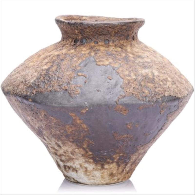 Small Stone Vase for Rustic Home Decor, Farmhouse Antique Pottery Vase Furniture&Table Flower Decorative, Round Terracotta Vases for Living Room Decor, Modern Rustic Concrete Clay Art Vases