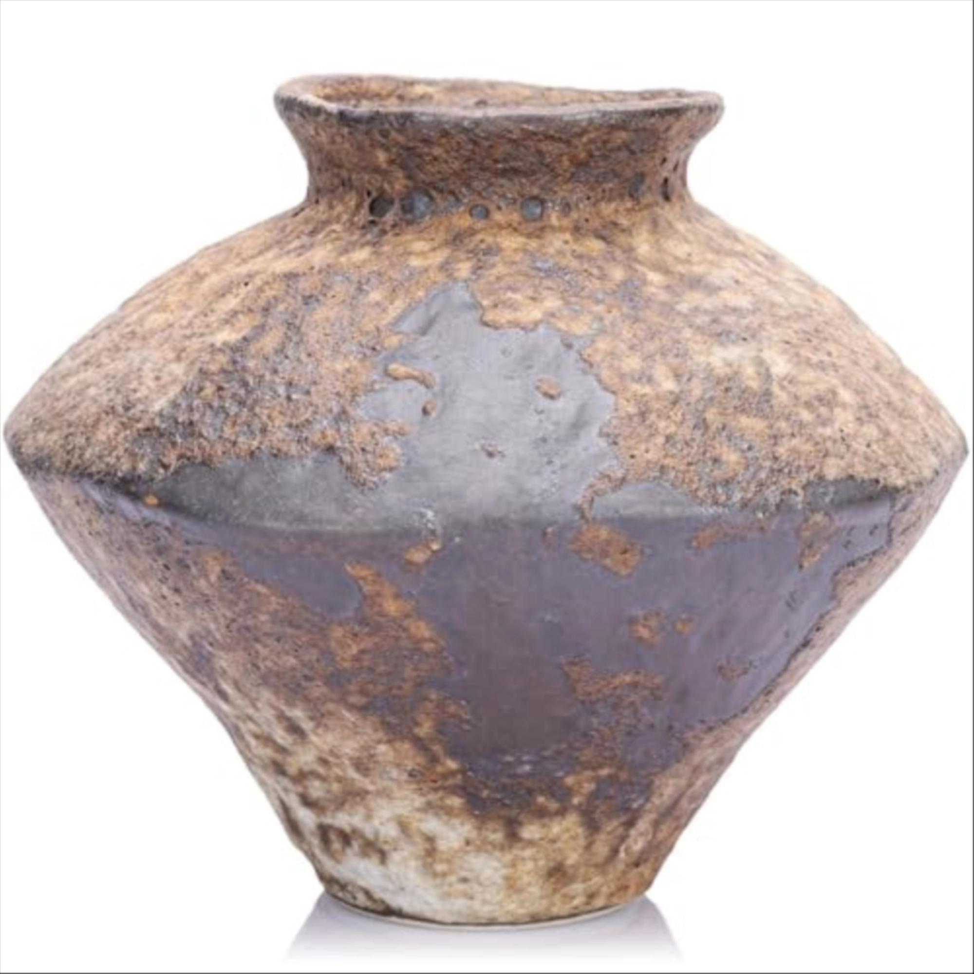 Small Stone Vase for Rustic Home Decor, Farmhouse Antique Pottery Vase Furniture&Table Flower Decorative, Round Terracotta Vases for Living Room Decor, Modern Rustic Concrete Clay Art Vases