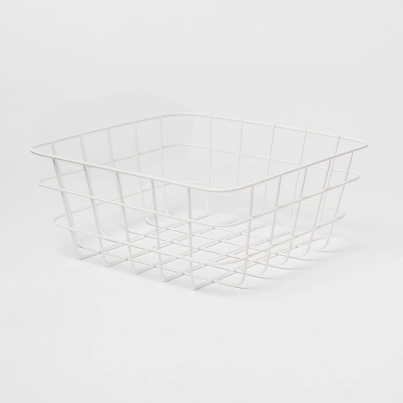 Small Wire Basket White - Brightroom: Powder-Coated Carbon Steel, Square Decorative Storage, 9.1"...