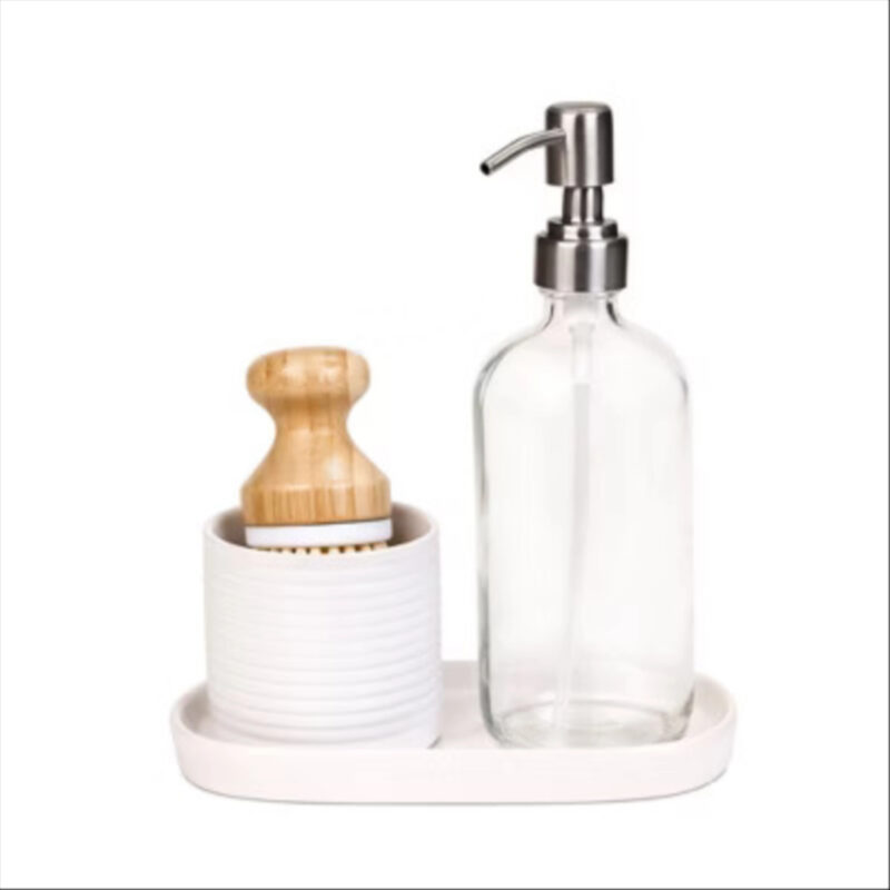 Smart Design® Brush & Soap Dispenser Set – Ceramic Tray & Cup