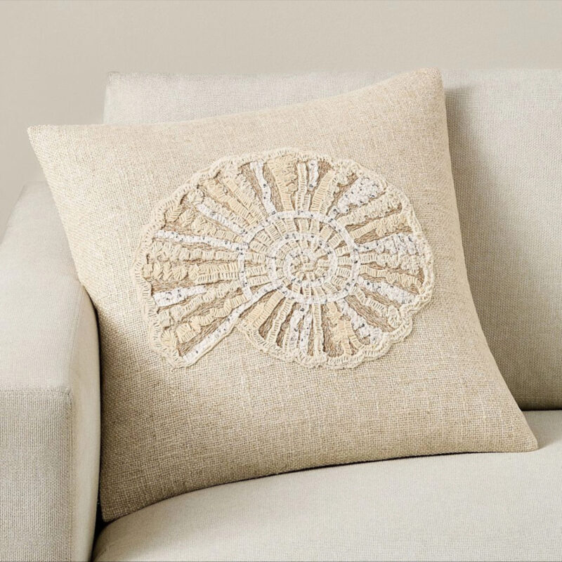 Spiral Shell Textured Pillow, 20 Inches, Flax Multi