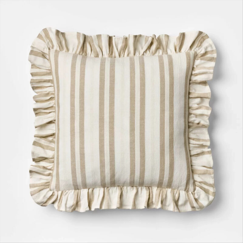 Square Woven Stripe Throw Pillow with Ruffle Taupe/Ivory - Threshold™ designed with Studio McGe...