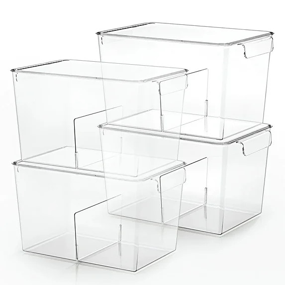 Stackable Clear Storage Bins with Lids, Large Plastic Storage Bins w Handle, Acrylic Pantry Organ...