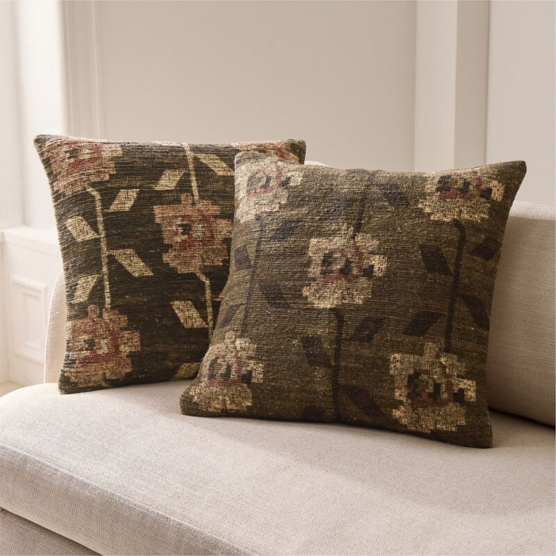 Stamped Folk Floral Pillow Cover