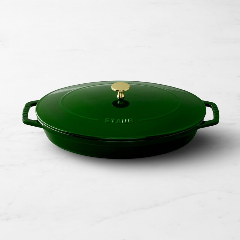 Staub Basil with Brass Staub Basil with Brass Collection Staub Enameled Cast Iron Oval Gratin with Lid, 2.25 Qt.