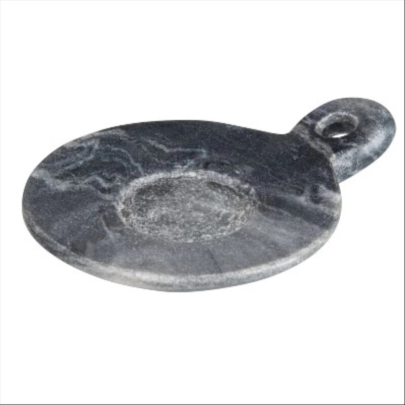 Storied Home Hand-Carved Marble Dish with Handle, Grey