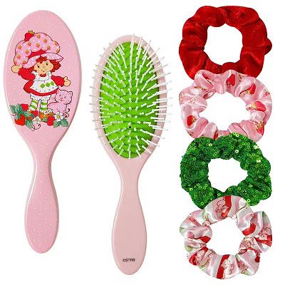 Strawberry Shortcake Hair Brush & 4 Scrunchies for Girls, Strawberry Shortcake Hair Accessory Set