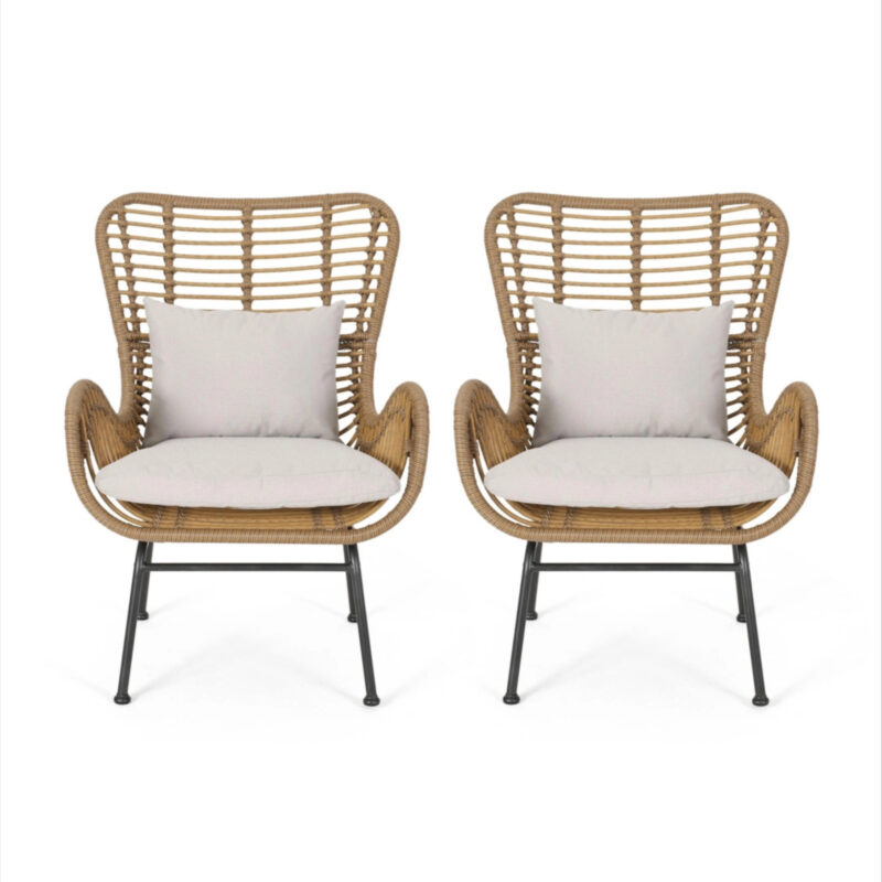 Streamdale Modern Rattan Chair With Curved Seating And Cozy Cushions - Beige brown