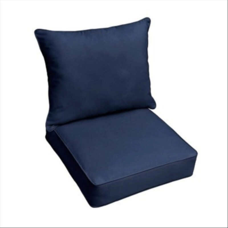 Sunbrella 2pc Canvas Outdoor Corded Seat Cushions Navy Blue: UV-Resistant, Acrylic Fabric, Polyester Fill