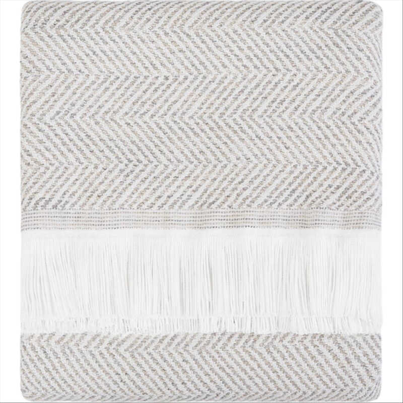Sunbrella | Herringbone Stain Resistant Indoor Outdoor Throw, Cloud (White) | Maisonette