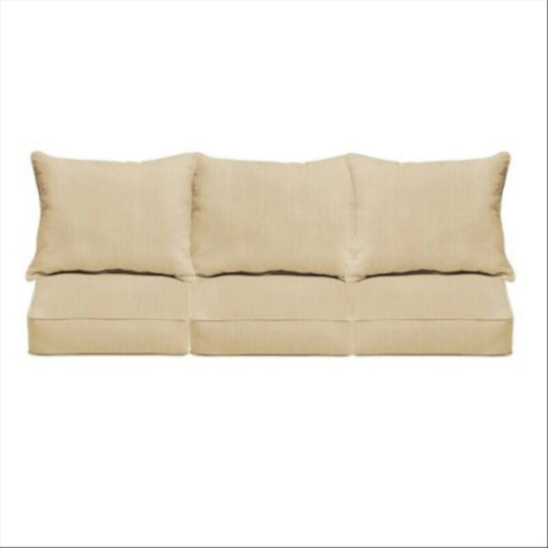 Sunbrella Outdoor Corded Sofa Pillow and Cushion Set Beige