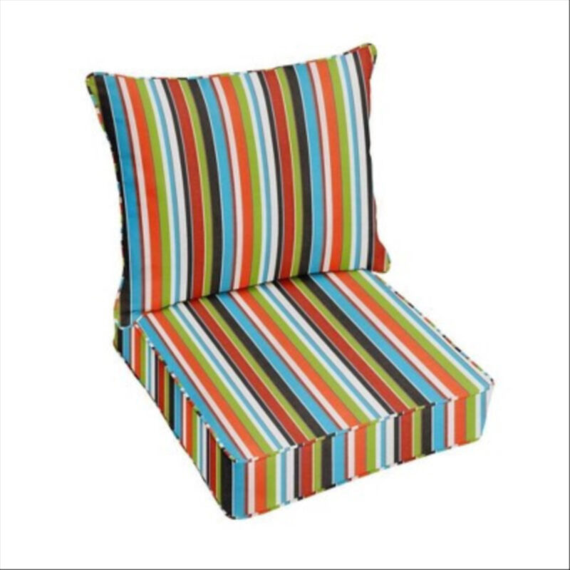 Sunbrella Stripe Outdoor Seat Cushion Red/Green: Fade & Weather-Resistant, Zipper Closure, Acrylic