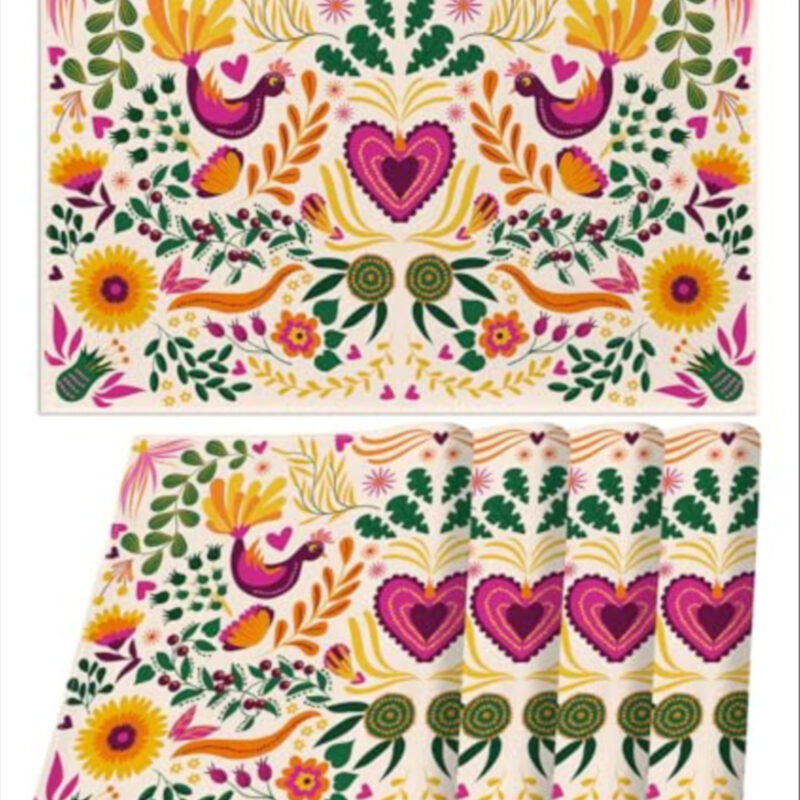 Sunwer Mexican Fiesta Placemats Set of 4 Mexico Floral Cinco De Mayo Party Decoration Dia De Los Muertos Decor for Home Kitchen Dining Table Supply (12" x 18")