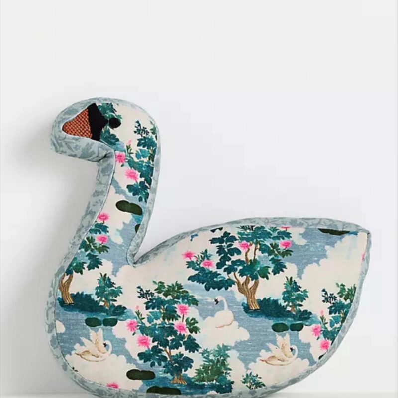 Swan Cotton Embellished Woven Shaped Pillow