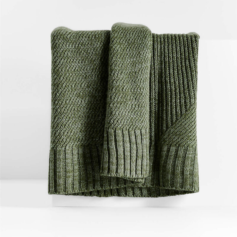 Sweater Knit 70"x55" Verte Green Throw Blanket + Reviews | Crate & Barrel