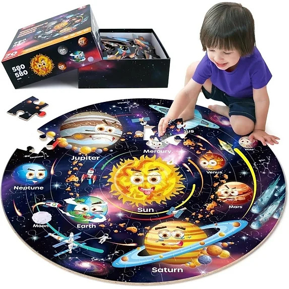 SYNARRY Solar System Floor Puzzle for Kids Age 3-8, 70-Piece Large Wooden Jigsaw Puzzle Set, FSC ...