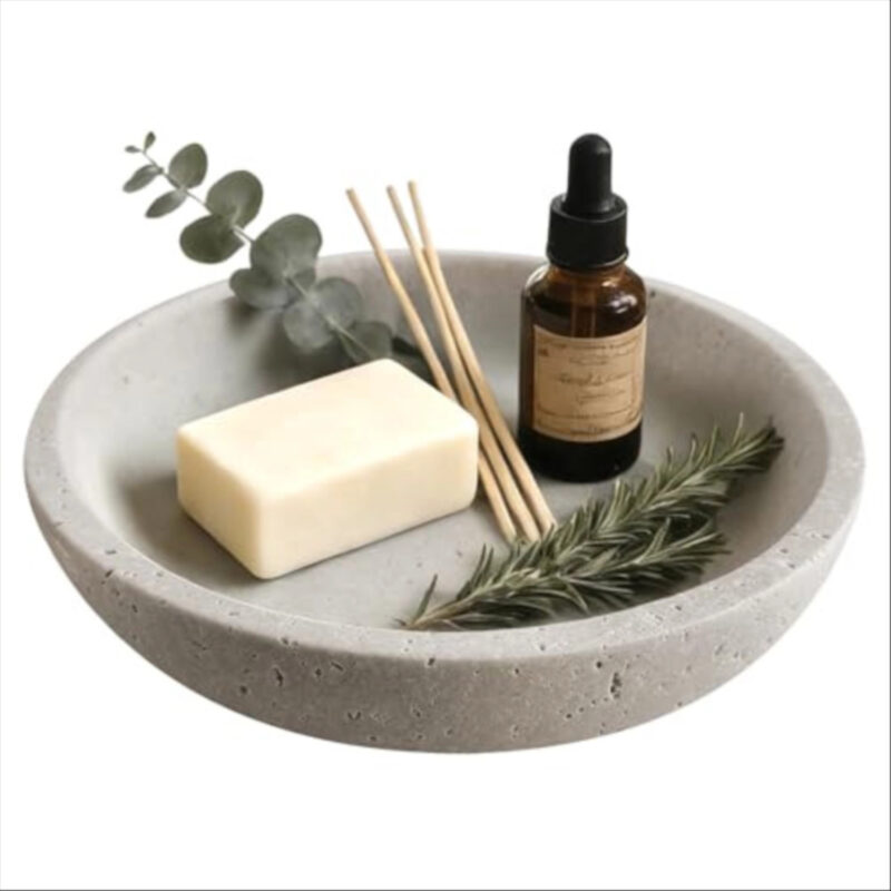 SZGYCSM Marble Fruit Bowl for Kitchen Counter - Decorative Serving Bowl with Gray Travertine Design, Modern Home Decor (7.8 Inch)