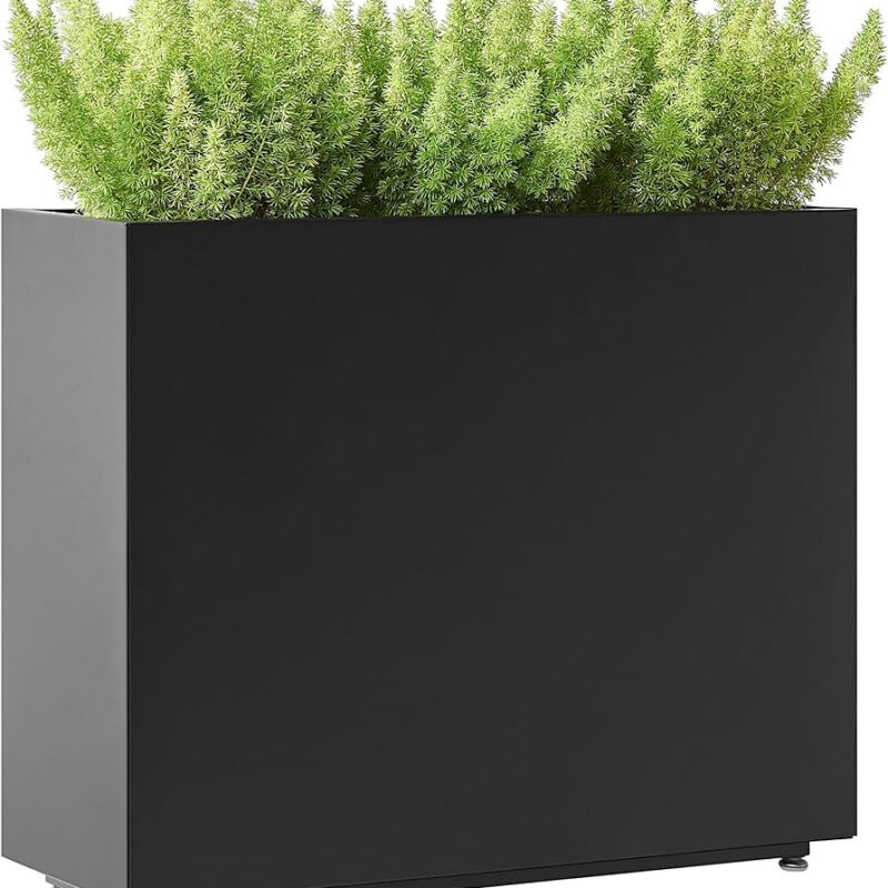 Tall & Long Metal Planter with Middle Shelf, 36W x 11D x 30H Large Rectangular Outdoor Planter Bo...