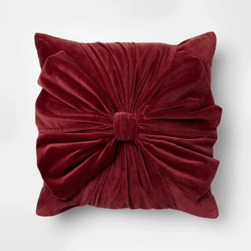 20"x20" Burgundy Bow Pillow - Threshold™ designed with Studio McGee
