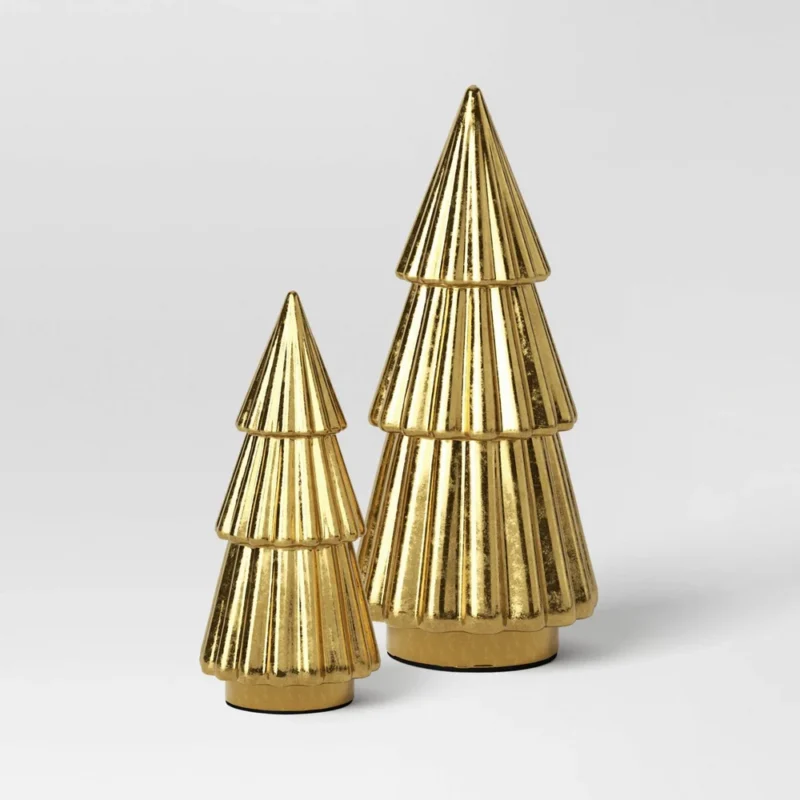 2pc Metallic Christmas Tree Figurine Set Gold - Wondershop™