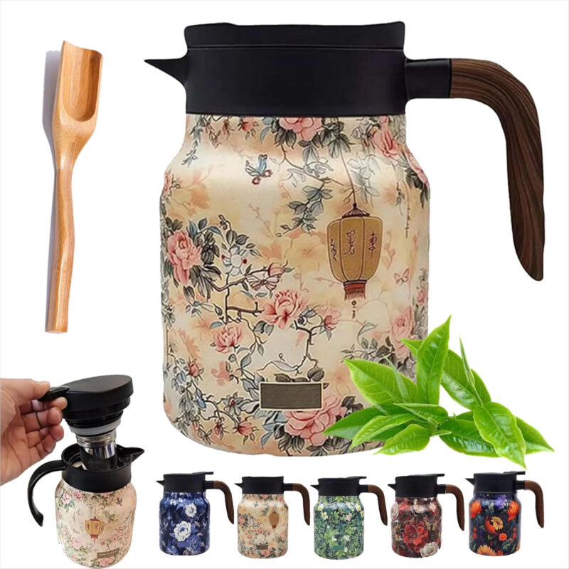 Tea Pot,Vintage Floral Pattern Tea Built-In Infuser, 28 Oz/35 Oz, Stainless Steel Doresty Tea Pot...
