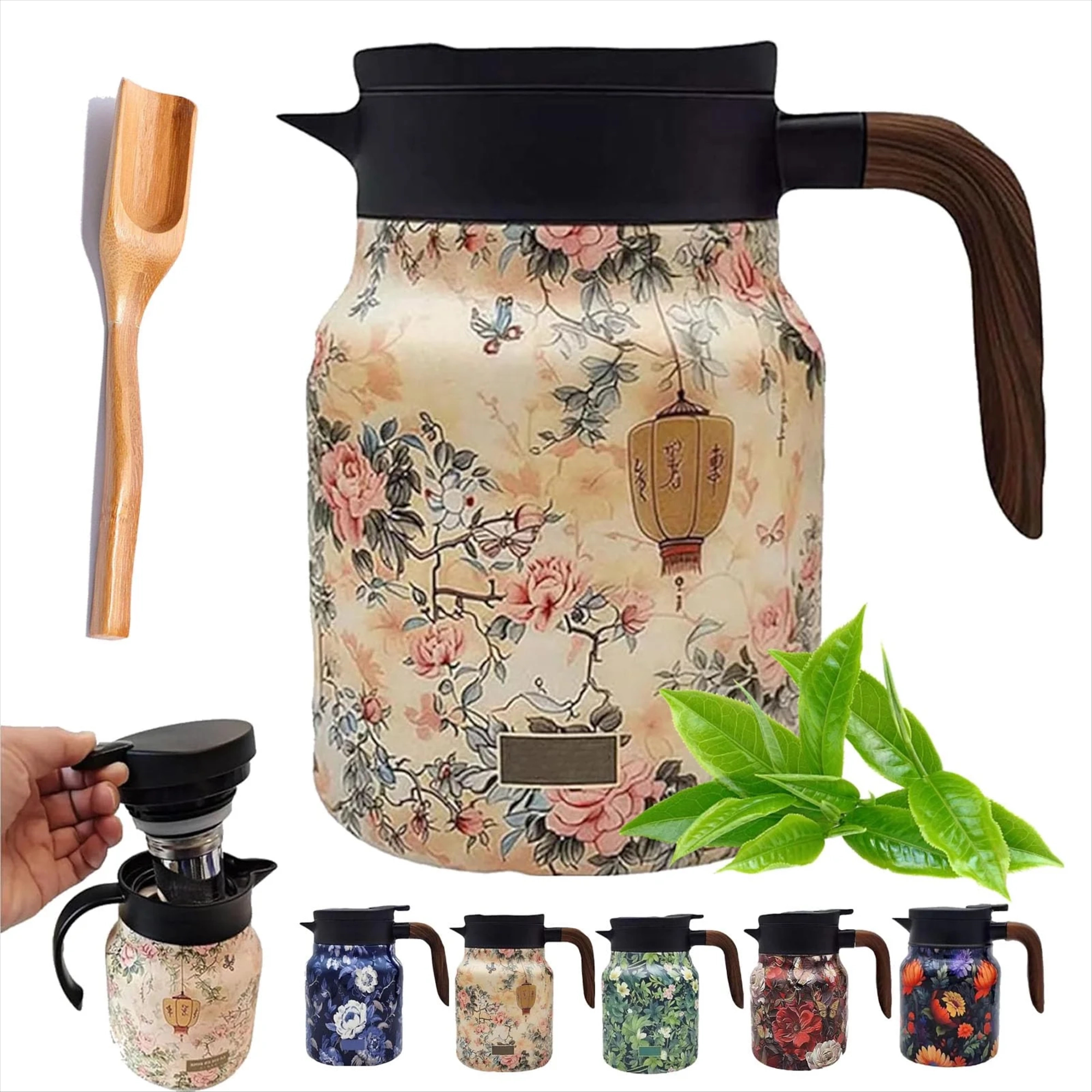 Tea Pot,Vintage Floral Pattern Tea Built-In Infuser, 28 Oz/35 Oz, Stainless Steel Doresty Tea Pot...