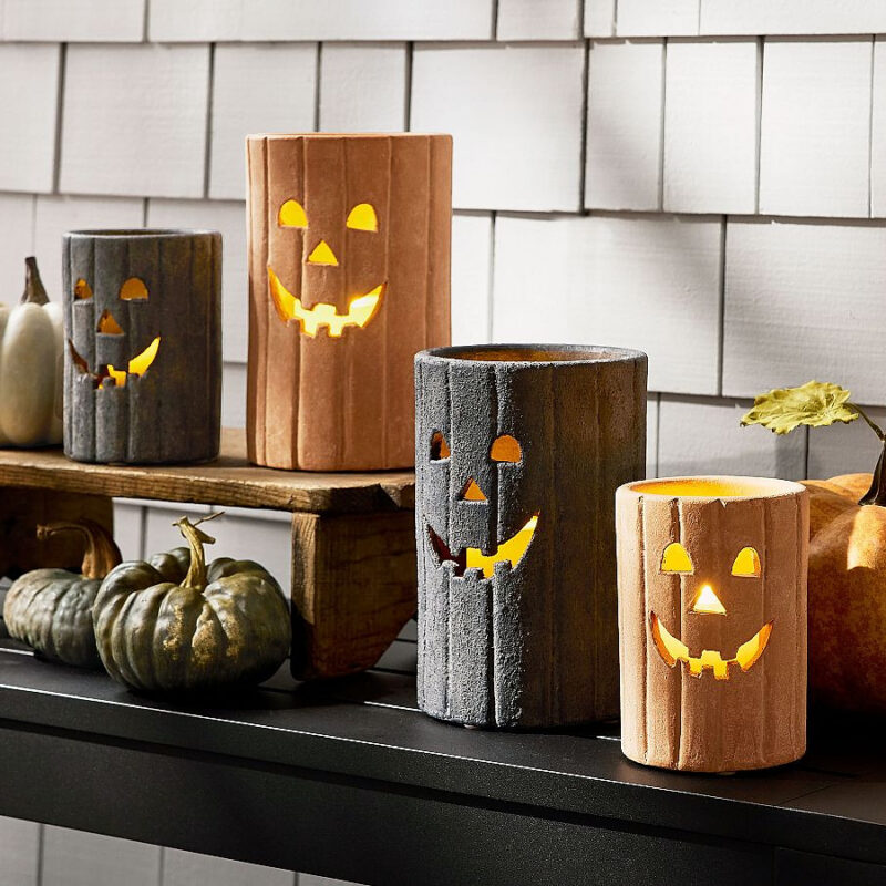 Terracotta Jack O'Lantern Hurricane Candle Holder