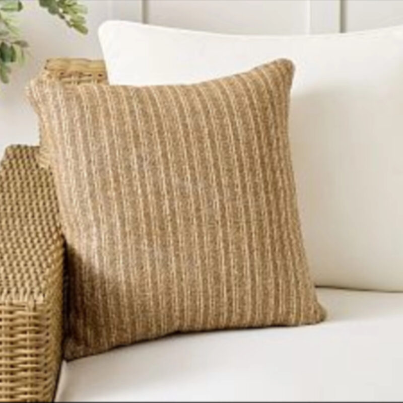 Textured Striped Faux Natural Fiber Outdoor Pillow
