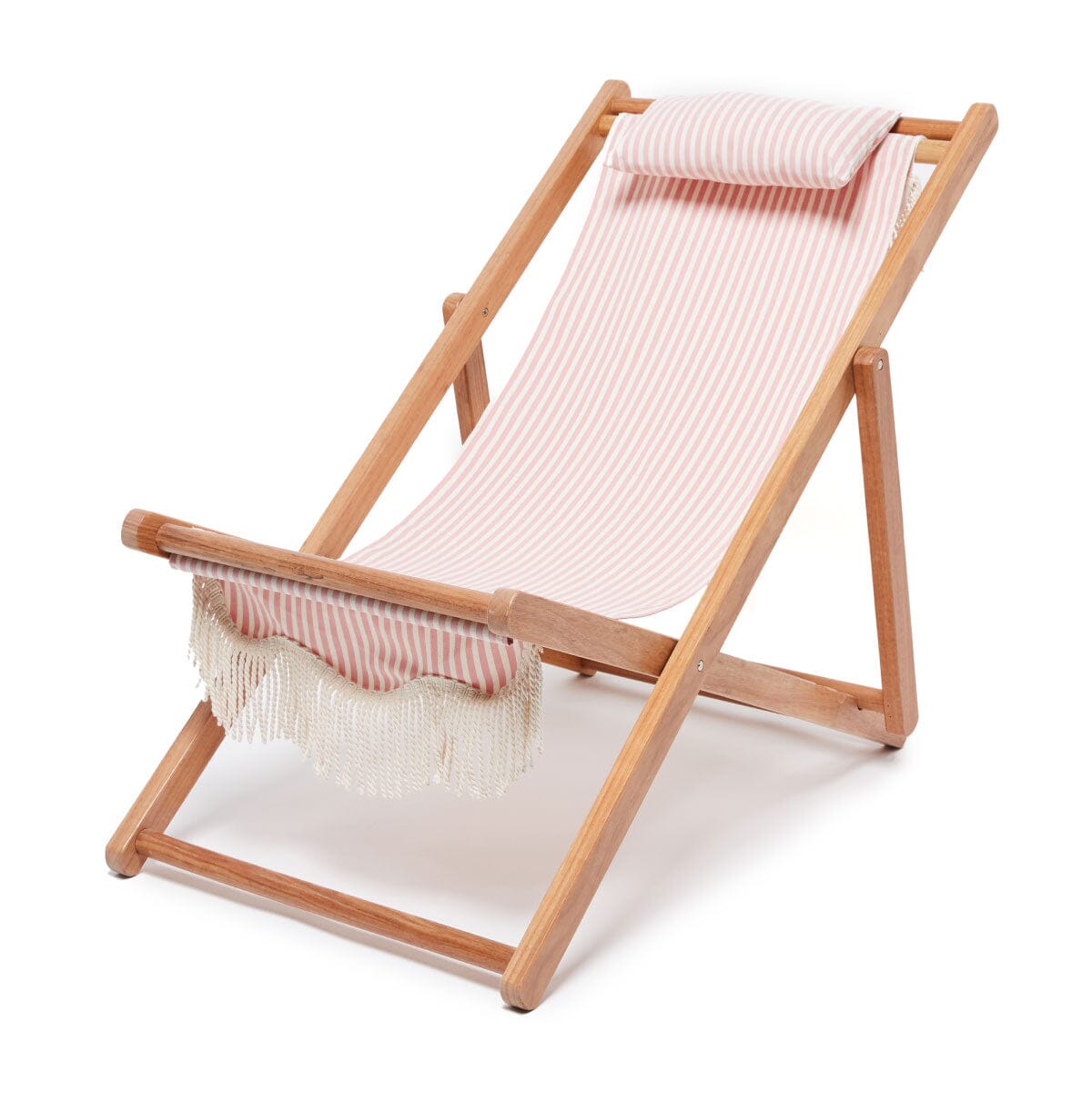 Business & Pleasure Sling Chair in Lauren's Pink Stripe with teakwood frame