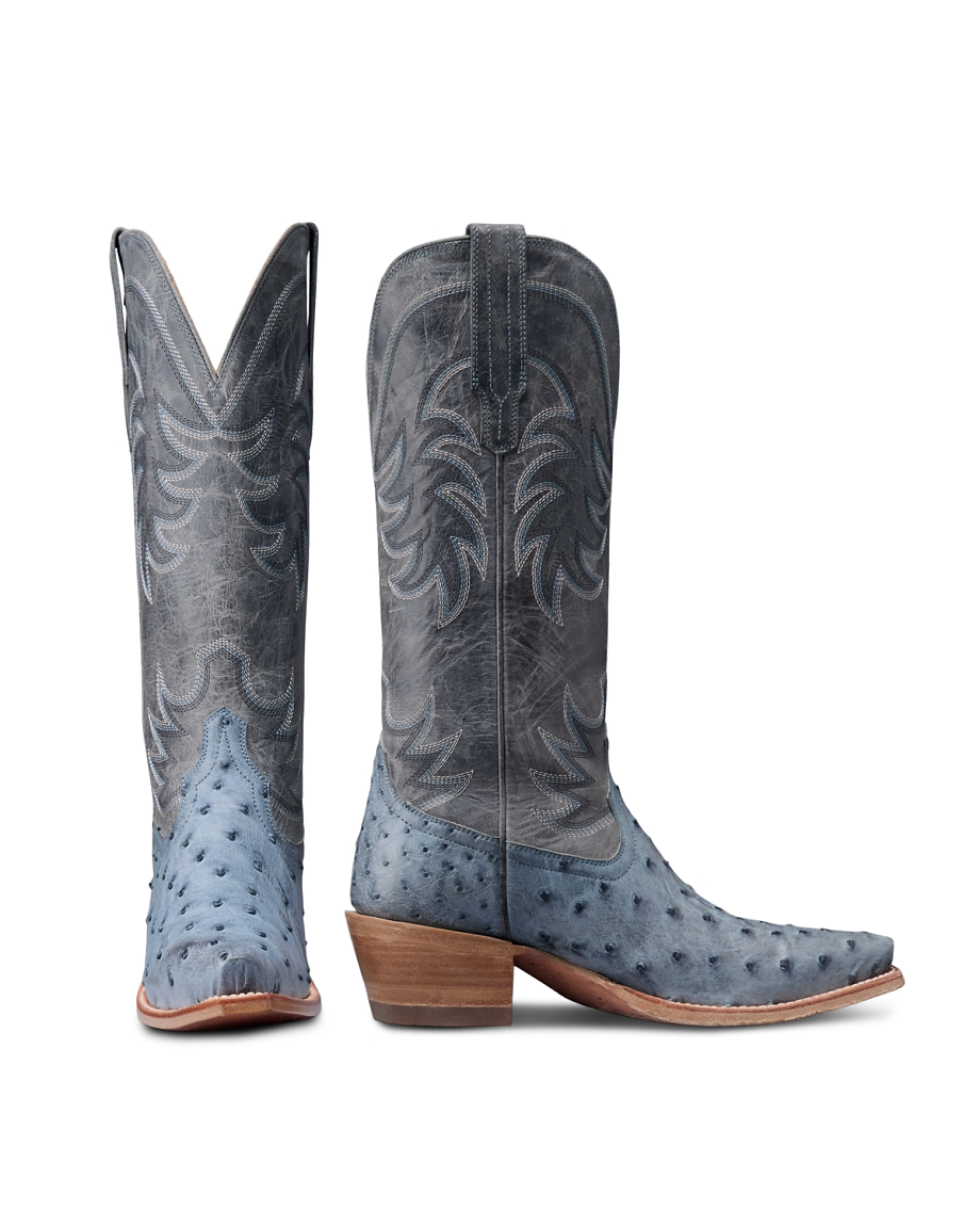 The Annie Cowgirl Boot - Blue ostrich | Tecovas